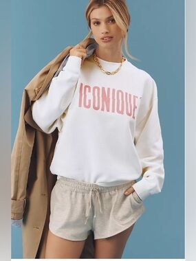 CLARE V. Iconique oversized sweatshirt in oyster white with peony